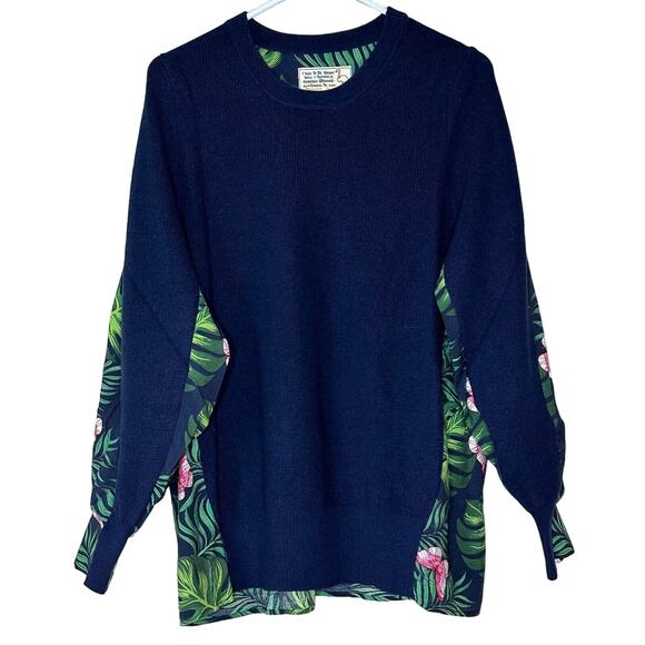 Sandrine Rose French Worker Floral Wool Blend Sweater Blue Women Medium NWT - Picture 1 of 11